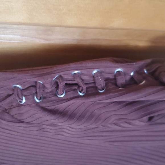 Brown Lace-Up Sleeve Top - Picture 3 of 10